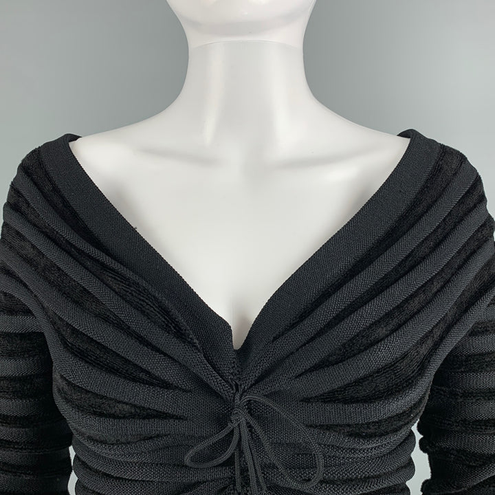 ALAIA Size 4 Black Viscose Polyamide Velvet Cropped Pullover