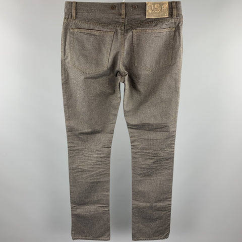 JOHN VARVATOS * U.S.A. Size 34 Charcoal Nailhead Cotton Button Fly Jeans