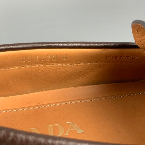 PRADA Size 7 Brown Textured Leather Drivers Loafers
