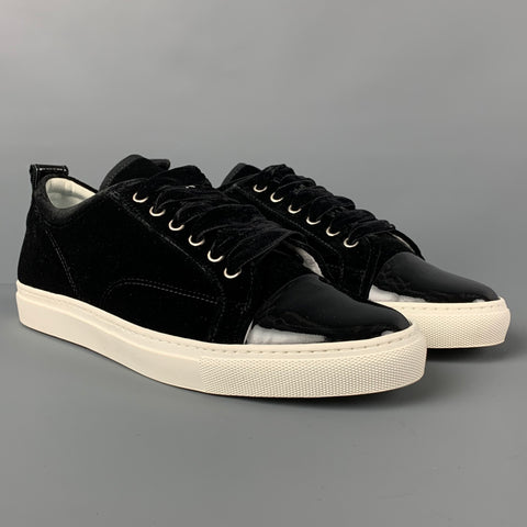 LANVIN Size 8 Black White Mixed Fabrics Velvet Low Top Sneakers