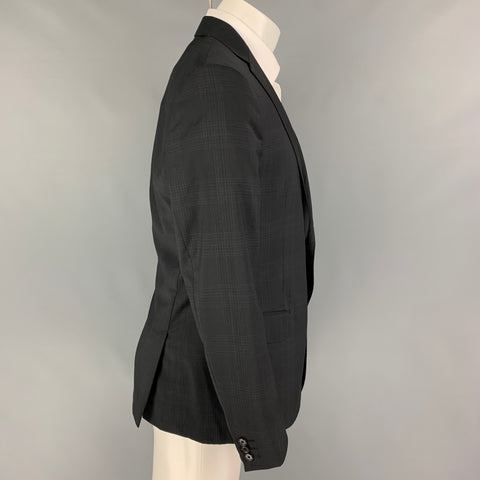 JOHN VARVATOS Taille 40 Manteau de sport à revers cranté en laine à carreaux noirs