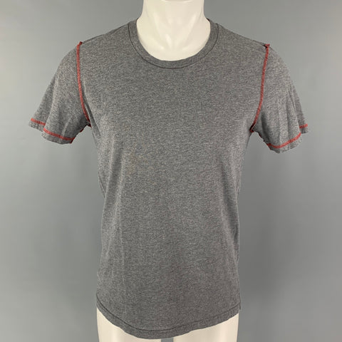MAISON MARGIELA Size M Gray Red Contrast Stitch Cotton Crew-Neck T-shirt
