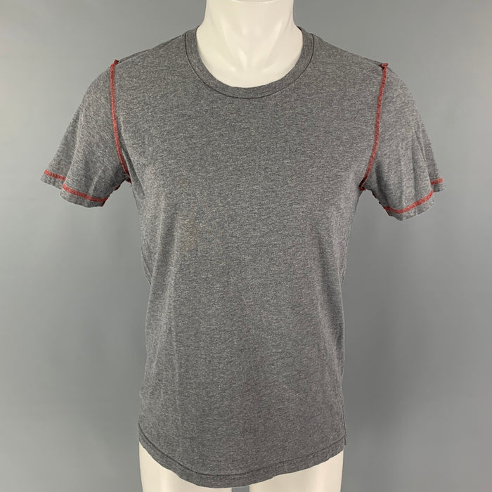 MAISON MARGIELA Size M Gray Red Contrast Stitch Cotton Crew-Neck T-shirt