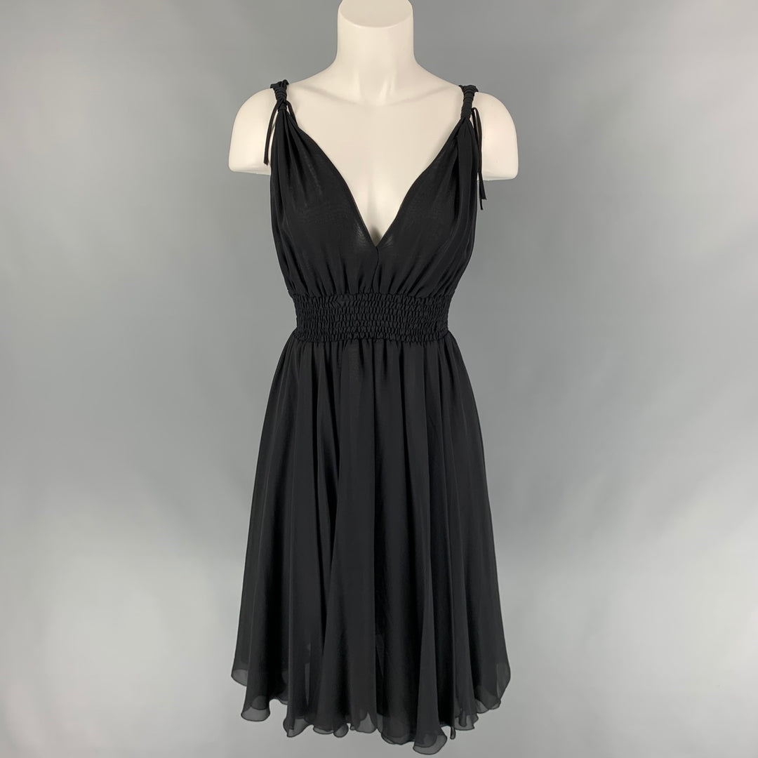 knee length dresses for ladies Blue Pleated V-Neck Cutout Long Sleeve Mini Dress main image 1