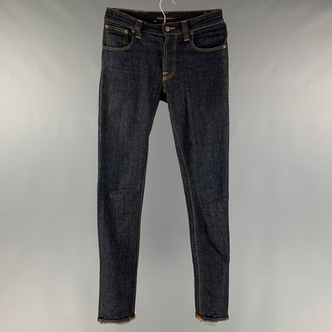 NUDIE JEANS Size 29 Blue Indigo Cotton Tapered Button Fly Jeans