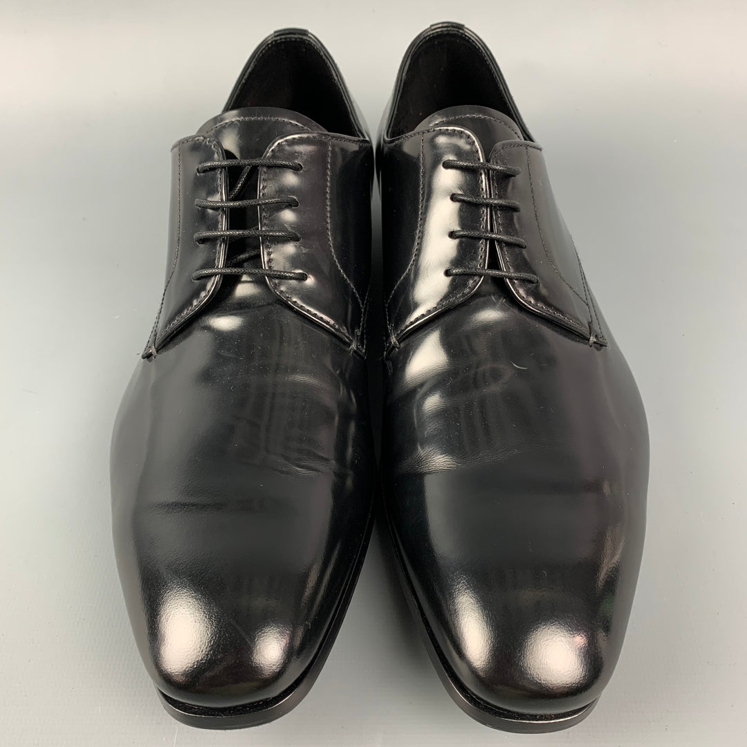 PRADA Size 7  Black Patent Leather Oxford Lace Up Shoes