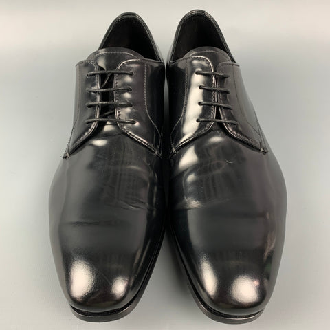 PRADA Talla 7 Zapatos Oxford con cordones de charol negro