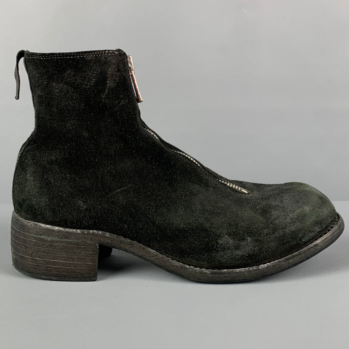 GUIDI Size 8 Black Leather Distressed Boots