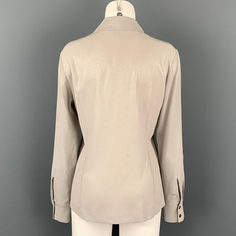 LIDA BADAY Taille 6 Blouse à volants en soie grise et argentée
