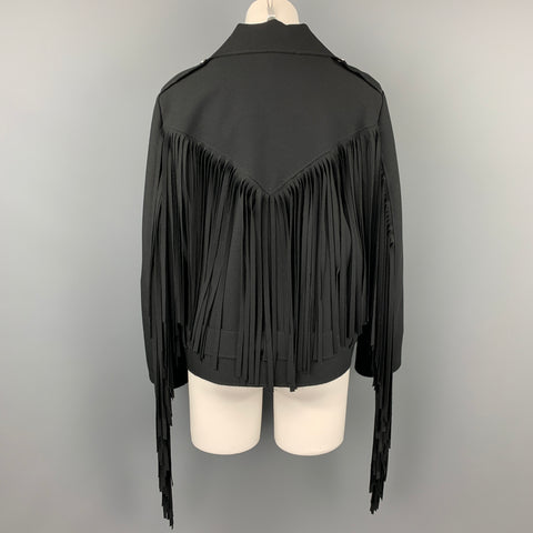 MSGM Size 6 Black Crepe Polyester Fringe Motorcycle Jacket