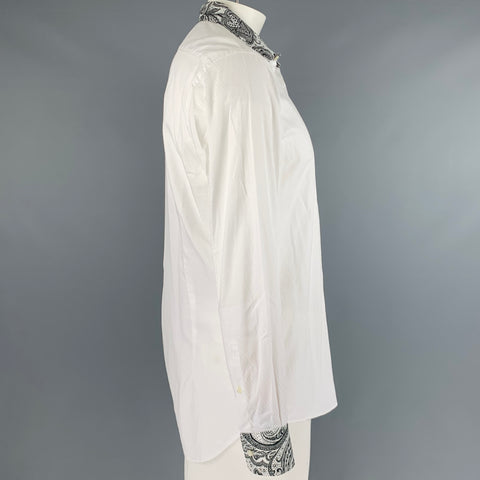 ETRO Size L White Black Diagonal Stripe Cotton Button Up Long Sleeve Shirt