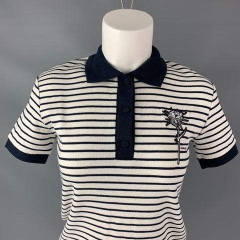 CARVEN Size S White Navy Cotton Elastane Stripe Polo Shirt