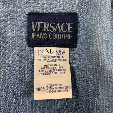 Vintage VERSACE JEANS COUTURE Size XL Blue Wash Denim Patch Pockets Long Sleeve Shirt