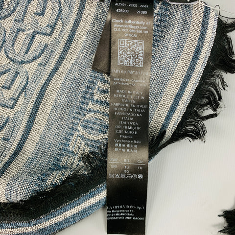 EMPORIO ARMANI Grey Navy Logo Viscose Blend Scarf