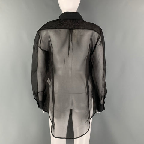 FLEUR DU MAL Size M Black Silk Sheer Tuxedo Shirt