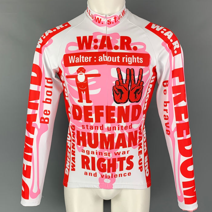 WALTER VAN BEIRENDONCK FW20 Size M White Red Graphic Nylon Jersey Bike Top