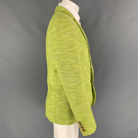 MR TURK Size 40 Green Yellow Woven Polyester Blend Notch Lapel Sport Coat