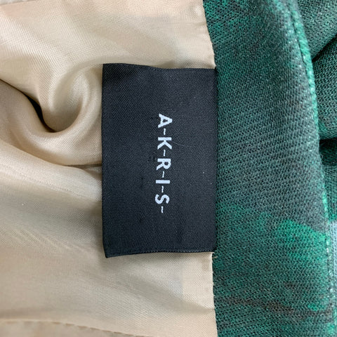 AKRIS Size 4 Green & Light Blue Wool Color Block Jacket