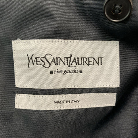 YVES SAINT LAURENT 'Rive Gauche' Size 40 Black Solid Polyester Coat