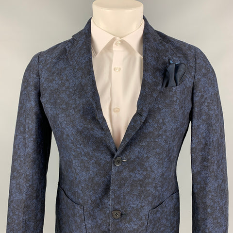MONTEDORO Size 34 Blue & Black Marbled Linen / Cotton Sport Coat