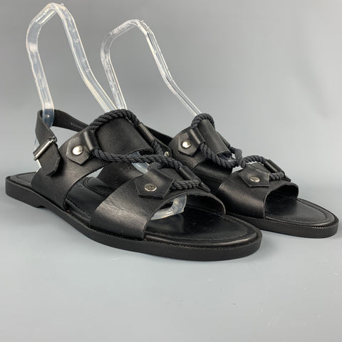 RALPH LAUREN Size 9 Black Leather & Rope Gladiator Sandals