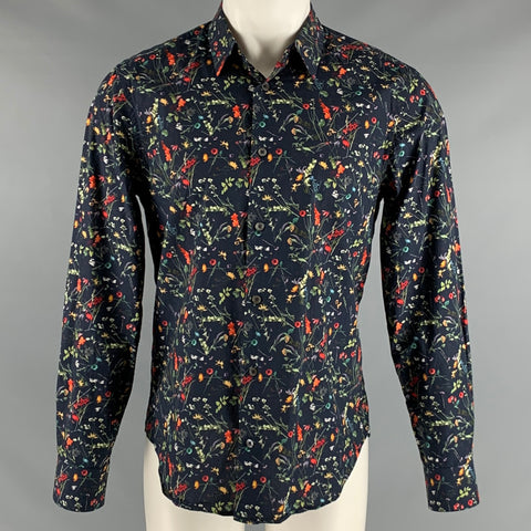 PAUL SMITH Size M Navy Multi-Color Floral Cotton Long Sleeve Shirt