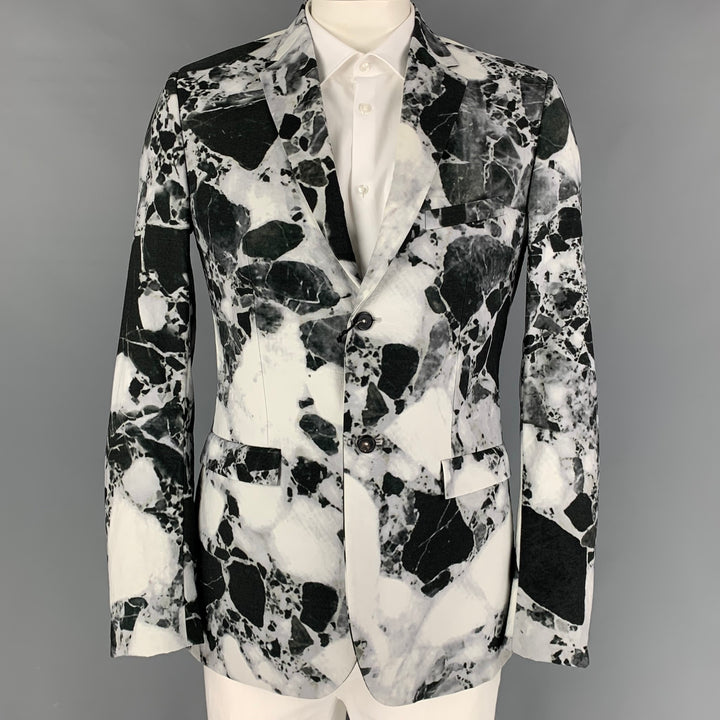 JIL SANDER par RAF SIMONS Automne 2008 Sze 44 Noir Blanc Marbre Poliammide Notch Lapel Sport Coat