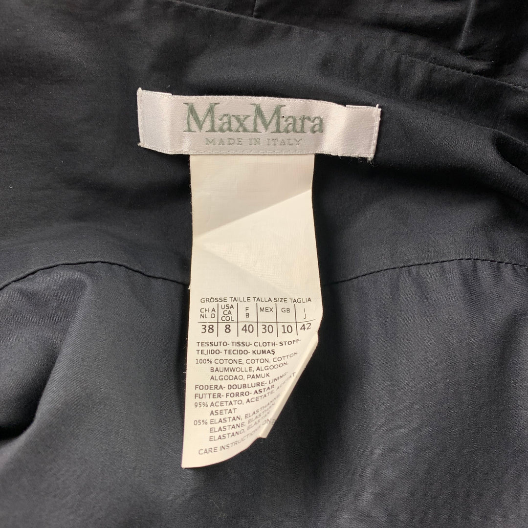 MAX MARA Taille 8 Robe portefeuille à manches longues en coton Popin noir