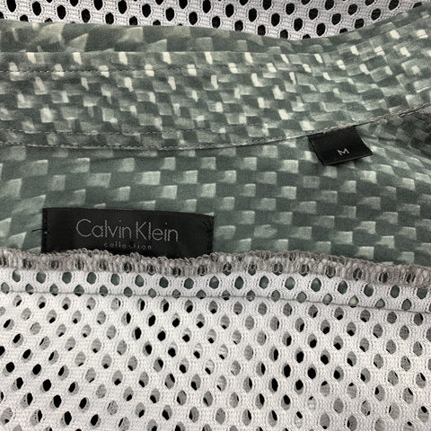 CALVIN KLEIN COLLECTION Size M Gray Print Cotton Button Up Long Sleeve Shirt