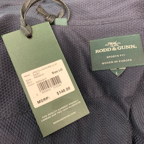 RODD & GUNN Size L Navy Textured Cotton Long Sleeve Shirt