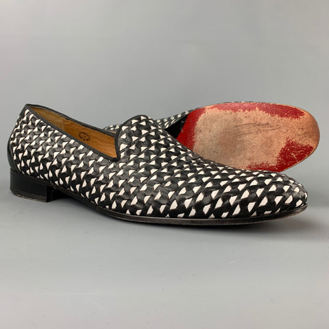 JOHN FLUEVOG Size 12 Black & White Zig Zag Leather Slip On Loafers