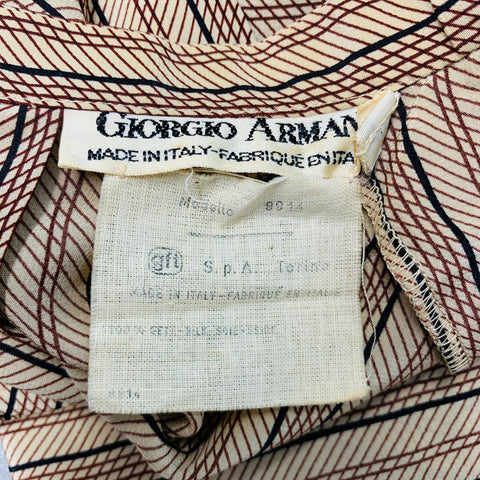 GIORGIO ARMANI Size 6 Beige Burgundy Silk Stripe Pleated Blouse