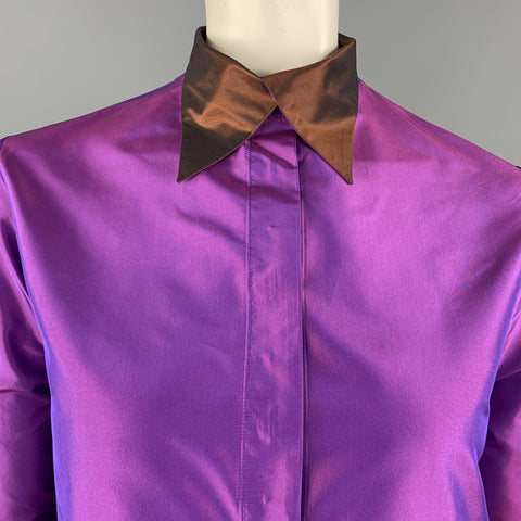 ETRO Size 4 Purple & Brown Silk Taffeta Blouse