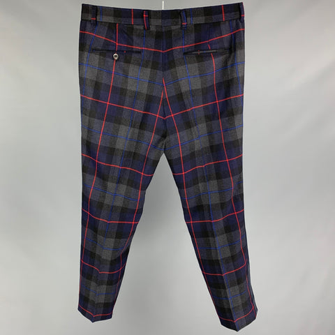 ETRO Size 34 Black Multi-Color Plaid Wool Blend Tuxedo Dress Pants