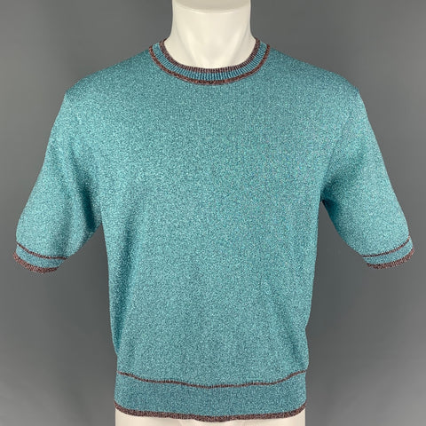 MARC JACOBS Size M Blue Metallic Viscose Blend Crew-Neck Pullover