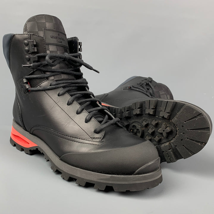 LOUIS VUITTON Size 10 Black Red Leather Lace Up Hiking Boots