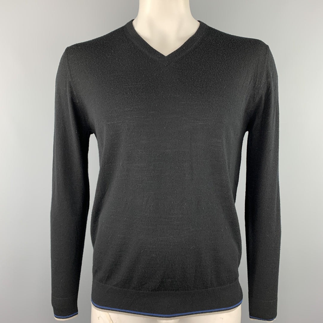 TSE Size L Black Wool V-Neck Pullover