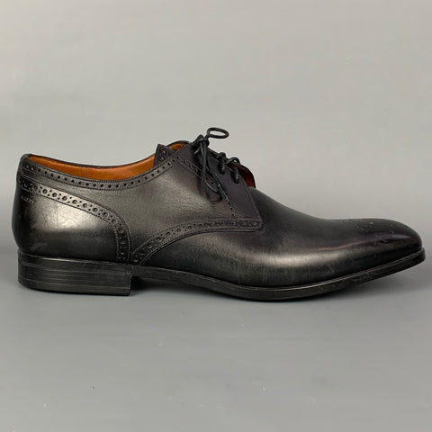 BALLY Size 12 Black Perforated Leather Lace Up Shoes
