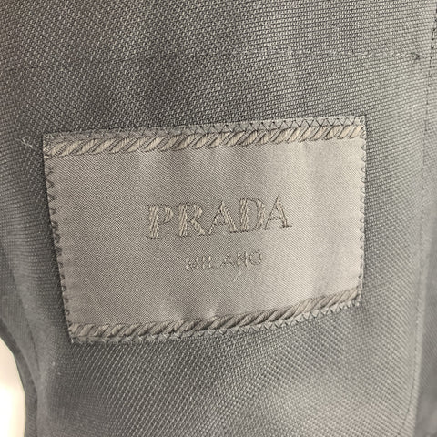 PRADA Size 46 Black Woven Wool Notch Lapel Sport Coat
