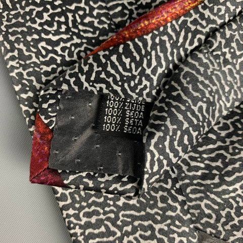 CLAUDE MONTANA Black White Circle Print Silk Tie