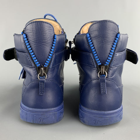 GIUSEPPE ZANOTTI Size 13 Navy Leather High Top Lace Up Sneakers
