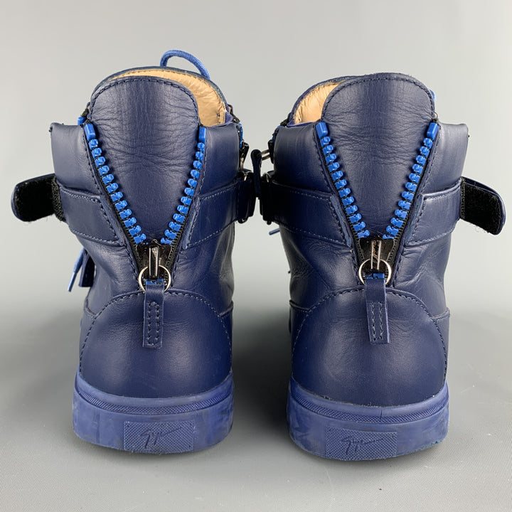 GIUSEPPE ZANOTTI Talla 13 Zapatillas altas de cuero azul marino con cordones