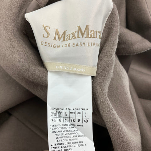 MAX MARA Size 6 Taupe Virgin Wool Hooded Belted Coat