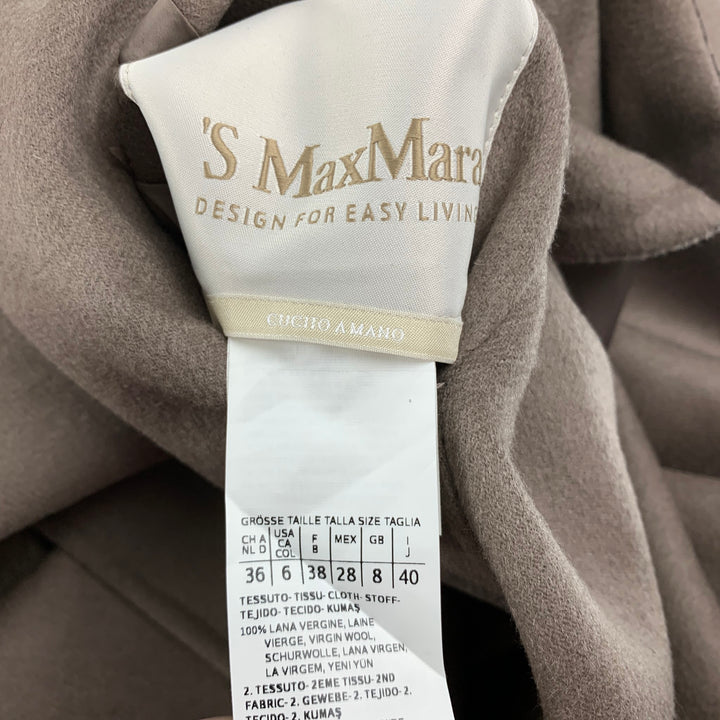 MAX MARA Taille 6 Manteau ceinturé à capuche en laine vierge taupe