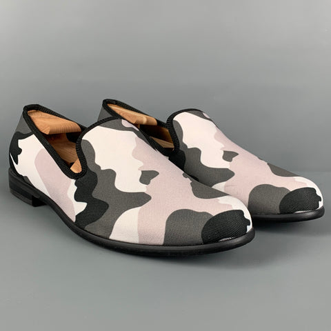 DUKE + DEXTER Size 11 Grey White Camouflage Canvas Slip On Loafers