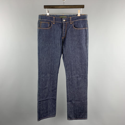 ETRO Size 34 Indigo Contrast Stitch Denim Button Fly Jeans