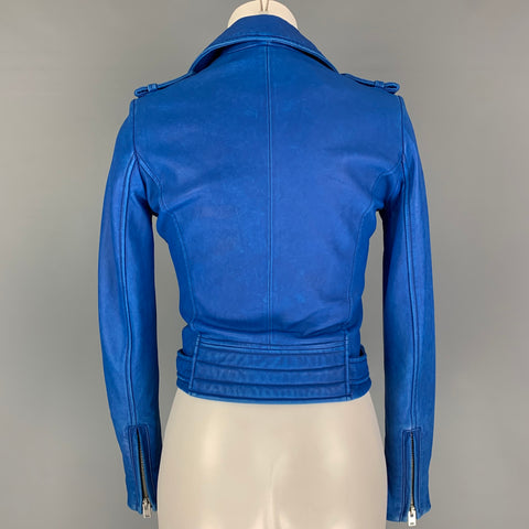 IRO Size 0 Blue Leather Lamb Skin Motorcycle Jacket