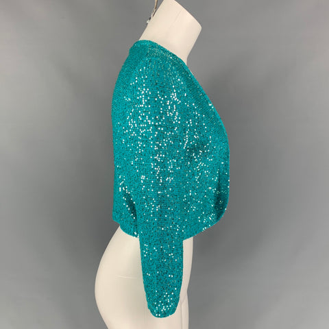 OSCAR DE LA RENTA Size S Aqua & Silver Sequined Cropped Bolero Dress Top
