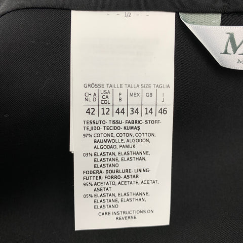 MAX MARA Size 12 Black Cotton Notch Lapel Jacket