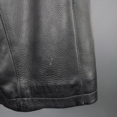 LORO PIANA 44 Black Leather Drawstring Waist Cashmere Lining 'Horsey'  Jacket